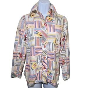 Vintage 1970s JC Penney Daisy Printed Patchwork Dagger Collar Shirt Top Size 8‎